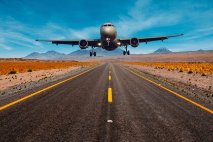 aeroplane, nature, fly, flying, landing, transport, highway, road, sky, artwork, brown sky, brown road, brown plane, brown airplane